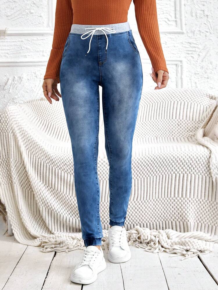 Drawstring Waist Skinny Jeans