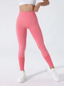 Yoga Basic Liền mạch Căng cao Thắt lưng rộng Quần Xà cạp thể thao - Màu Hồng  Dưa hấu - Xem 7