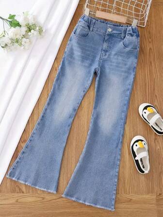 少女休闲水洗喇叭牛仔裤