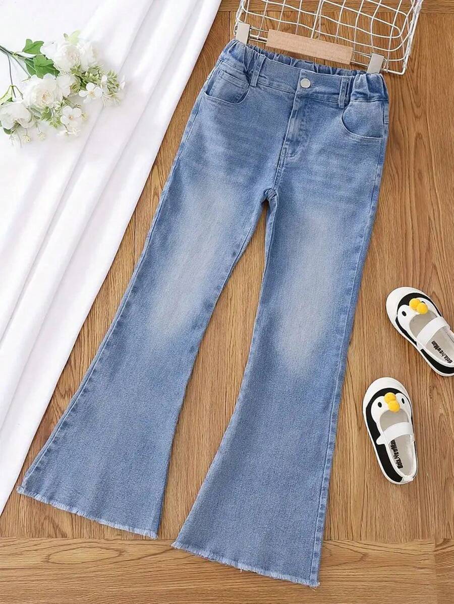 少女休闲水洗喇叭牛仔裤