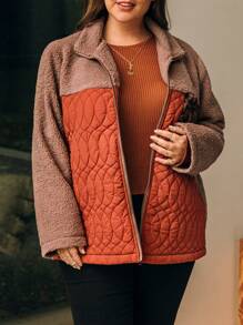 EMERY ROSE Plus Size Color-blocked Leopard Print Coat With Pockets, Winter - Multicolor - View 5