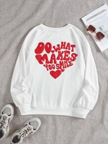 SHEIN Qutie Letter & Heart Graphic Drop Shoulder Sweatshirt - White - View 1