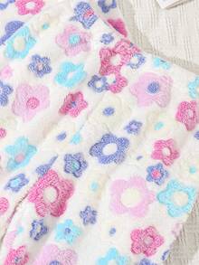 SHEIN Girls' Colorful Flower Double-faced Plush Hoodie Set - Multicolor - View 4