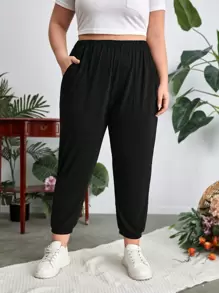 SHEIN LUNE Plus Solid Slant Pocket Sweatpants