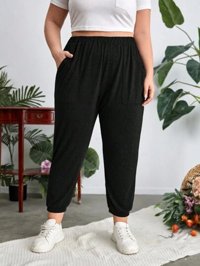 SHEIN LUNE Plus Solid Slant Pocket Sweatpants
