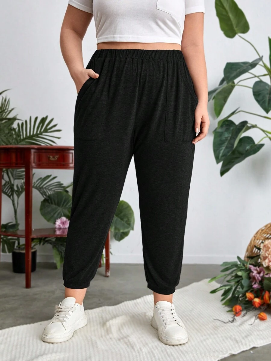 SHEIN LUNE Plus Solid Slant Pocket Sweatpants