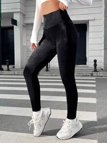 SHEIN EZwear Women's Velvet Leggings - Black - View 3