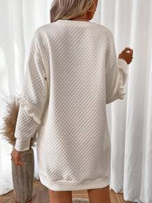 SHEIN LUNE Vestido Estilo Sudadera Con Hombros Caídos Y Ribete De Volantes - Albaricoque - Ver 2