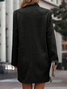 SHEIN LUNE Abrigo De Lana Sólida De Longitud Media Para Mujeres - Negro - Ver 2