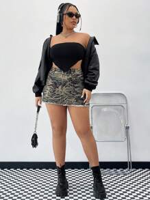 SHEIN EZwear 大码女式不对称下摆针织抹胸 - 黑色 - 查看 3