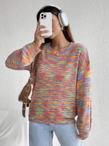 SHEIN Unity Thuốc nhuộm Không gian Thả vai Áo len - Nhiều màu - Xem 6