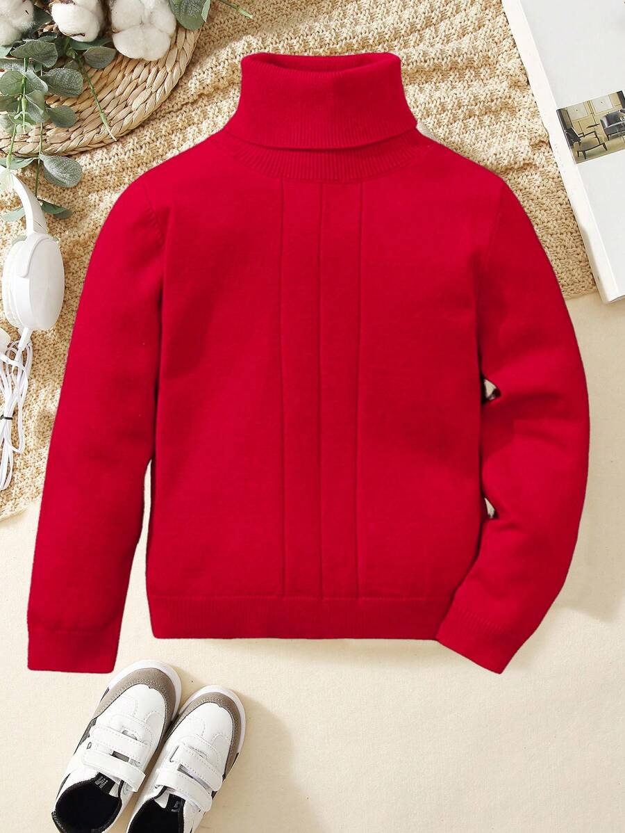 SHEIN Chàng trai trẻ Áo cao cổ Áo chui đầu Áo len - Đỏ - Xem 1