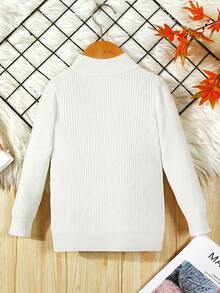 Young Boys' Cable Knit Sweater - White - View 2