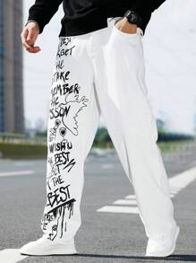 Manfinity LEGND Loose Fit Men's Denim Jeans Printed With Letters - White - View 3