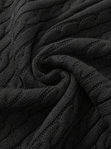 Manfinity Homme Men Black Cable Knit Sweater,Autumn Basic Casual Ribbed Long Sleeve Pullover,Solid Color Date Knitwear For Men - Black - View 5