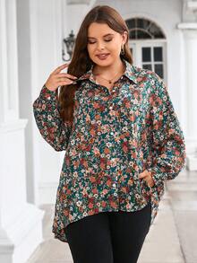 SHEIN Clasi Kích thước lớn In hoa Áo sơ mi Đối với phụ nữ - Nhiều màu - Xem 4