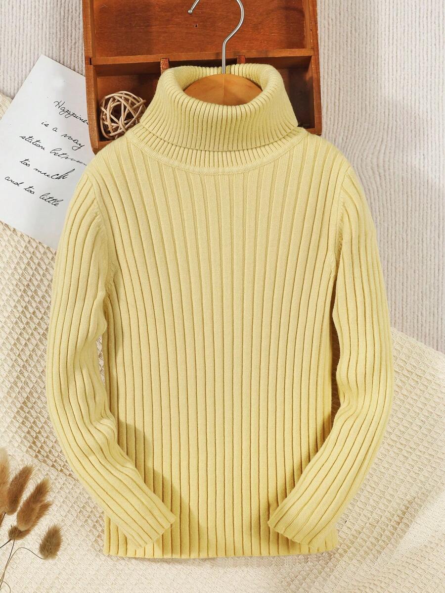Boys' Turtleneck Solid Color Sweater - Yellow - View 1