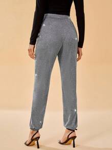 SHEIN Tall High Waist Glitter Pants - Grey - View 2
