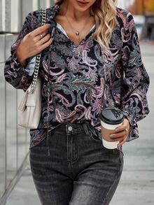 SHEIN LUNE Paisley Print Flare Sleeve Blouse - Multicolor - View 5