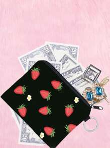 ROMWE Kawaii Monedero con estampado de fresa de dibujos animados para el Día de San Valentín - Multicolor - Ver 5