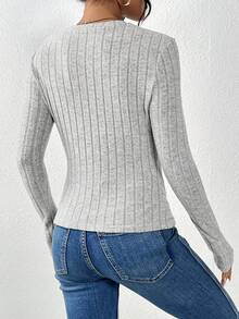 SHEIN Frenchy 純色不對稱下擺t卹 - 淺灰色 - 查看 2