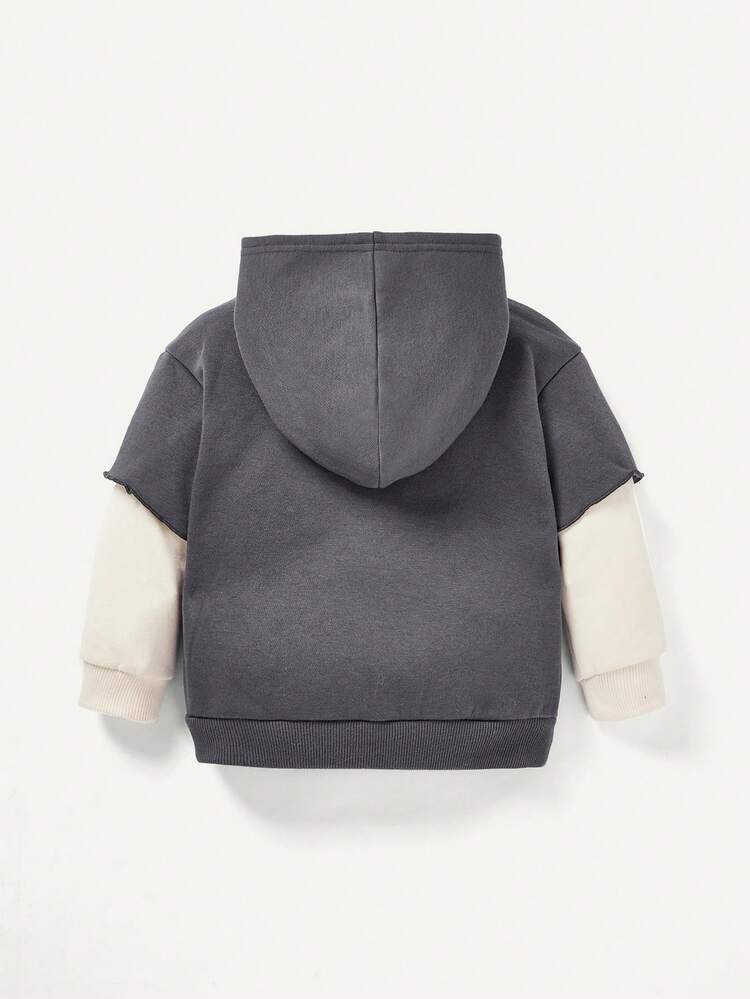 Infant Boys' Letter Embroidered Hooded Color Contrast Sweatshirt Set