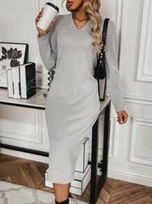 SHEIN Clasi Women's Hooded Sweater Dress - Grey - View 1