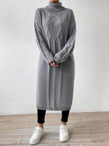 SHEIN Essnce Của phụ nữ Áo cao cổ Đầm Áo len Với Tách ra đẳng sau - Xám - Xem 3