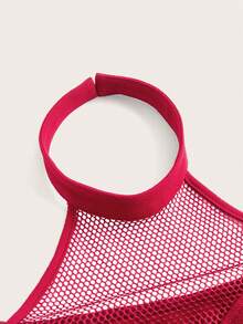 ROMWE PUNK 大码女式露肩网眼撞色连衣裙 - 酒紅色 - 查看 3