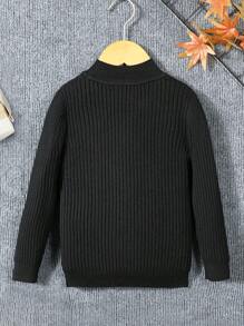 Young Boy Solid Mock Neck Sweater - Black - View 2