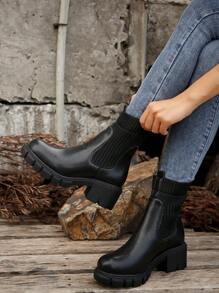 Giày bốt thời trang Châu Âu & Mỹ dành cho nữ, giày bốt cao đến giữa bắp chân, gót dày, lót nhiệt, mùa thu đông mới - màu đen - Xem 9