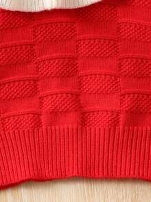 SHEIN Little Girls' Ruffle Edge Long Sleeve Sweater - Red - View 6