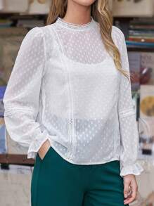 SHEIN Frenchy Sznurówka Patchwork Rękaw z falbanką  Bluzki