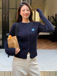 Dazy Star Women's Embroidered Cardigan Sweater - Navy Blue - View 6