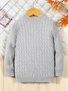 Young Boy Cable Knit Sweater - Grey - View 1