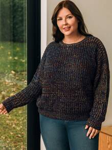 EMERY ROSE Plus Size Women'S Drop Shoulder Pullover Sweater - Multicolor - View 1