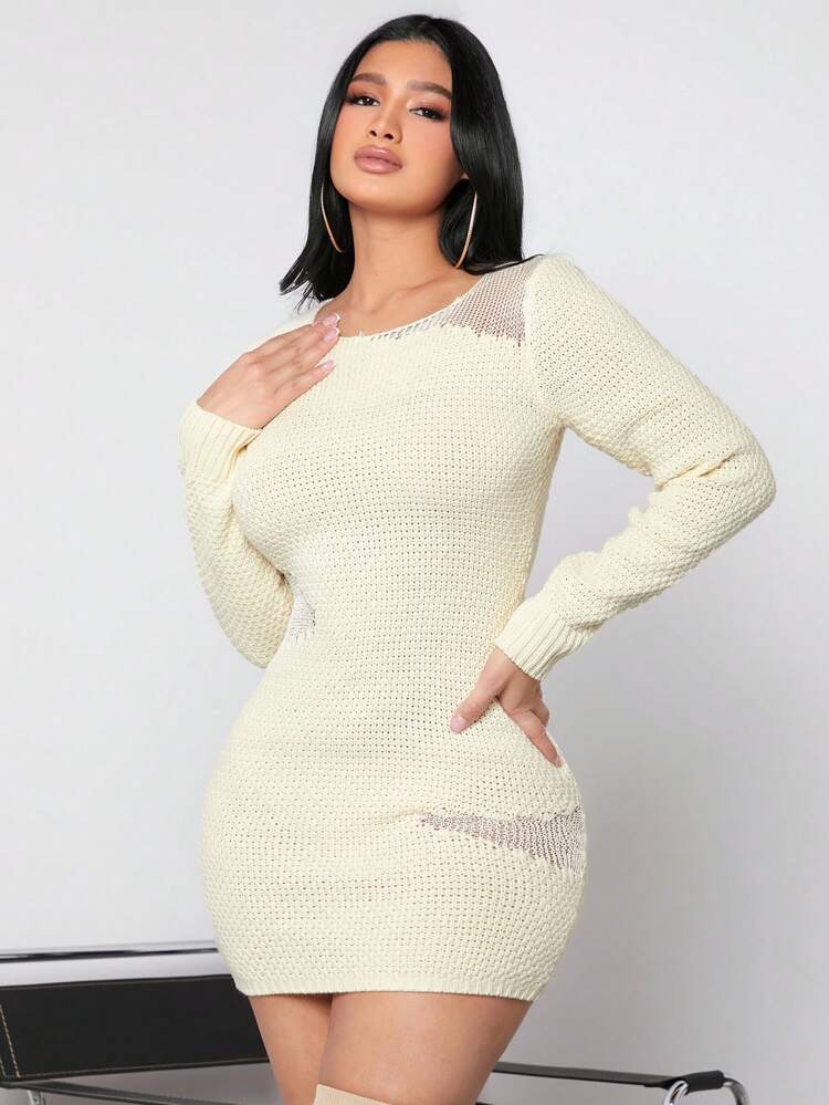 New Year Women'S Sexy Round Neck Long Sleeve Sweater Dress
