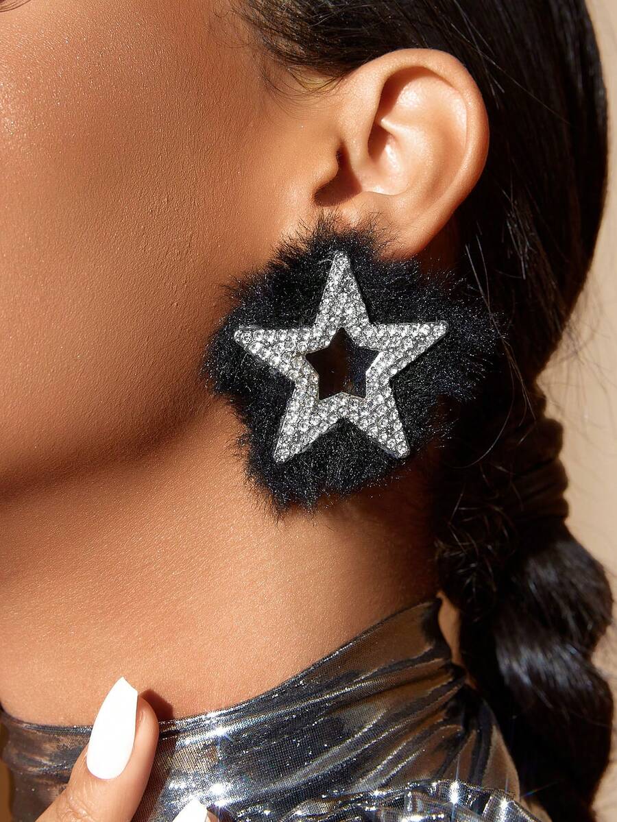 SHEIN SXY 1 pasang Anting Tusuk Berbentuk Bintang Mewah yang Dipersonalisasi - Hitam - View 1