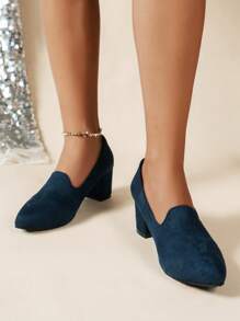 Zapatos De Tacón Alto Azul Para Mujeres, Zapatos De Tacón Alto Azul Marino, Zapatos De Tacón Grueso Para Fiestas, Ancho De Ajuste, Color Azul Curativo - Azul Marino - Ver 4