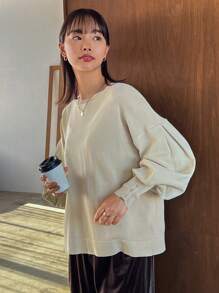 FRIFUL Lantern Sleeve Drop Shoulder Sweater For Women,Fall Clothes - Grey - View 2