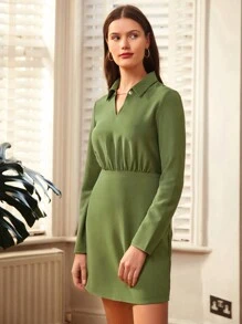 SHEIN Frenchy Đầm bodycon trơn màu cho nữ - Màu xanh Ô liu - Xem 3