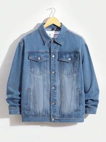 SHEIN Garoto adolescente Bolso Com Aba Jaqueta Denim