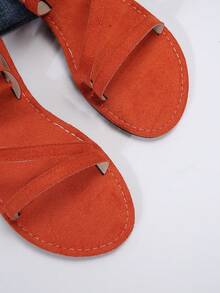 歐美風大尺碼女露趾涼鞋休閒時尚夏季沙灘/戶外穿著 - 橘色 - 查看 3