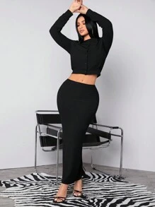 SHEIN SXY New Year Women'S Texture Fabric Two-Piece Set - Black - View 4