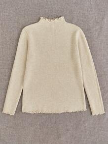 Franclia Solid Mock Neck Thermal Sweater,Long Sleeve Tops Knit Pullover Fall Winter Outfit - Apricot - View 2