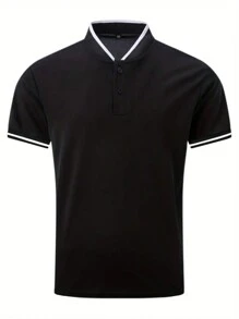 Men's Short Sleeve Polo Shirt With Stand Collar - Black - View 2