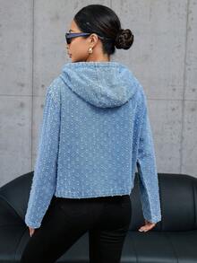 SHEIN Essnce Women'S Zip Front Hooded Denim Top - Light Wash - View 2