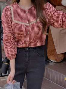 DAZY Women's Plaid Shirt,Long Sleeve Tops - Red - View 3