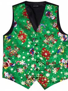 Men's Christmas Printed Suit Vest - Green - View 5