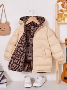 SHEIN Áo khoác có mũ trùm đầu có khóa kéo cho bé gái - Màu be - Xem 1